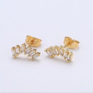 Baguette CZ 24K Gold Pave Stud Earrings